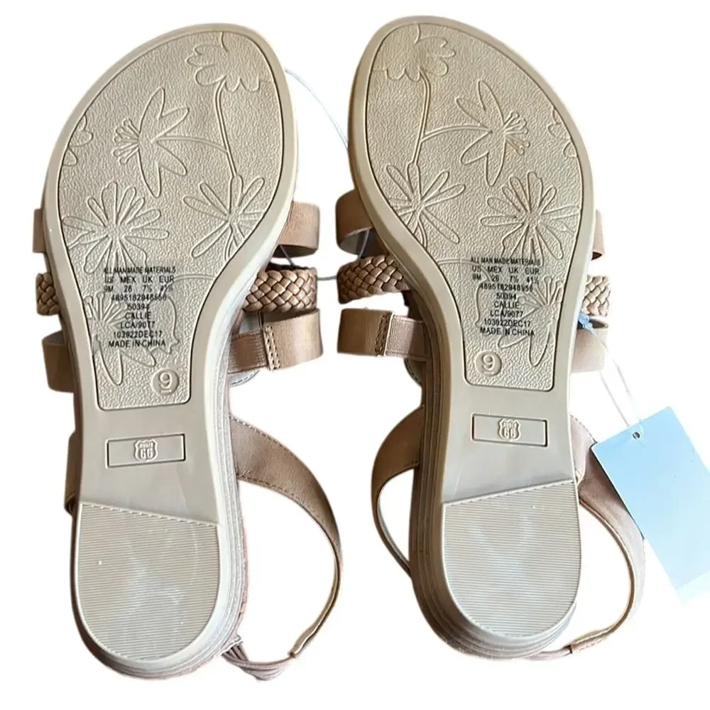 Route 66 Woman Size 9M Light Brown Faux Leather Sandals NWT Summer Slingback